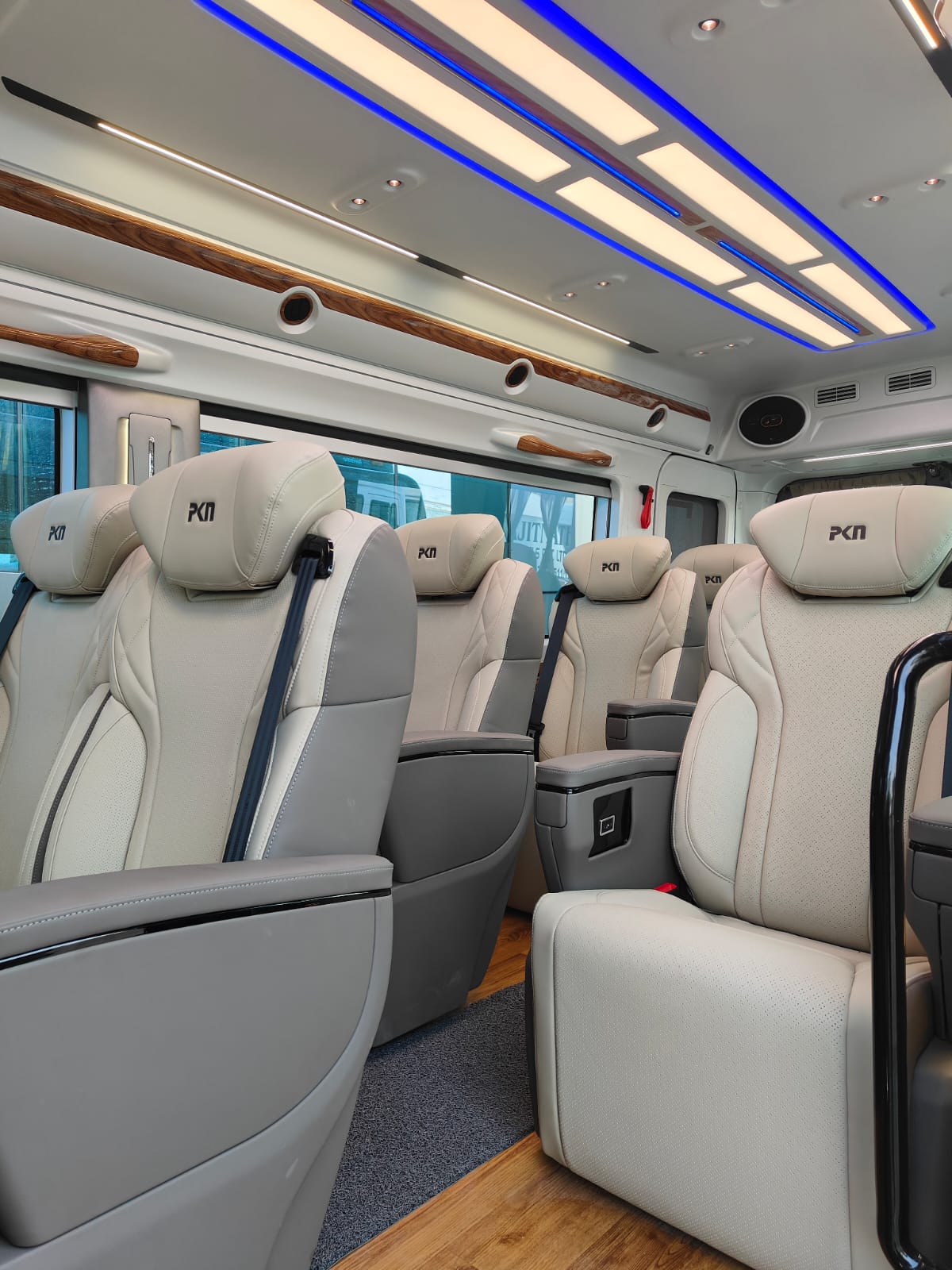 Premium vehicle interior with diamond quilted cream leather seats - Luxury car rental Delhi